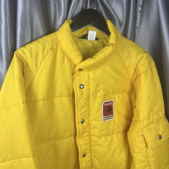 Vintage Swingster Racing Jacket Mens XL Crows Hybrids Yellow 70s Puffer Coat USA - Picture 12 of 16